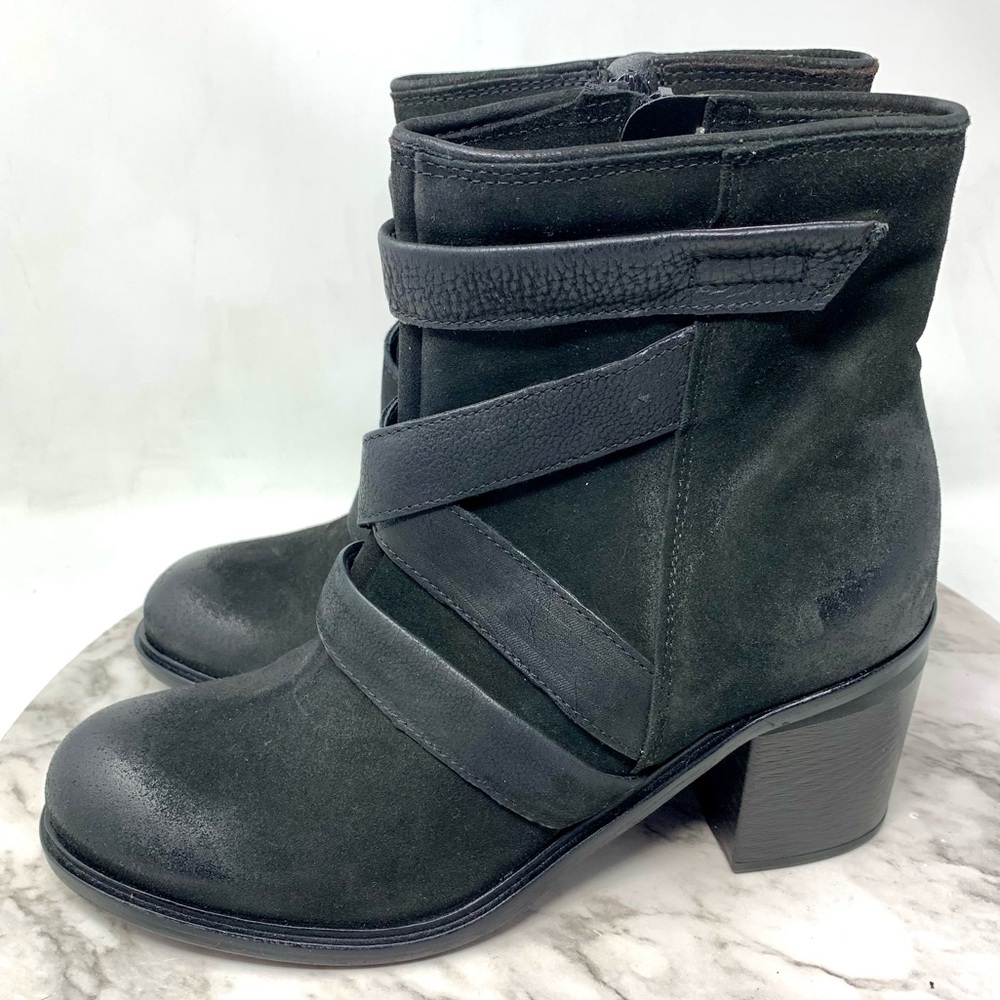 Miz Mooz Jalissa Black Leather Strappy Booties 40 Goth Moto Edgy Comfy Bohemian - Picture 3 of 16